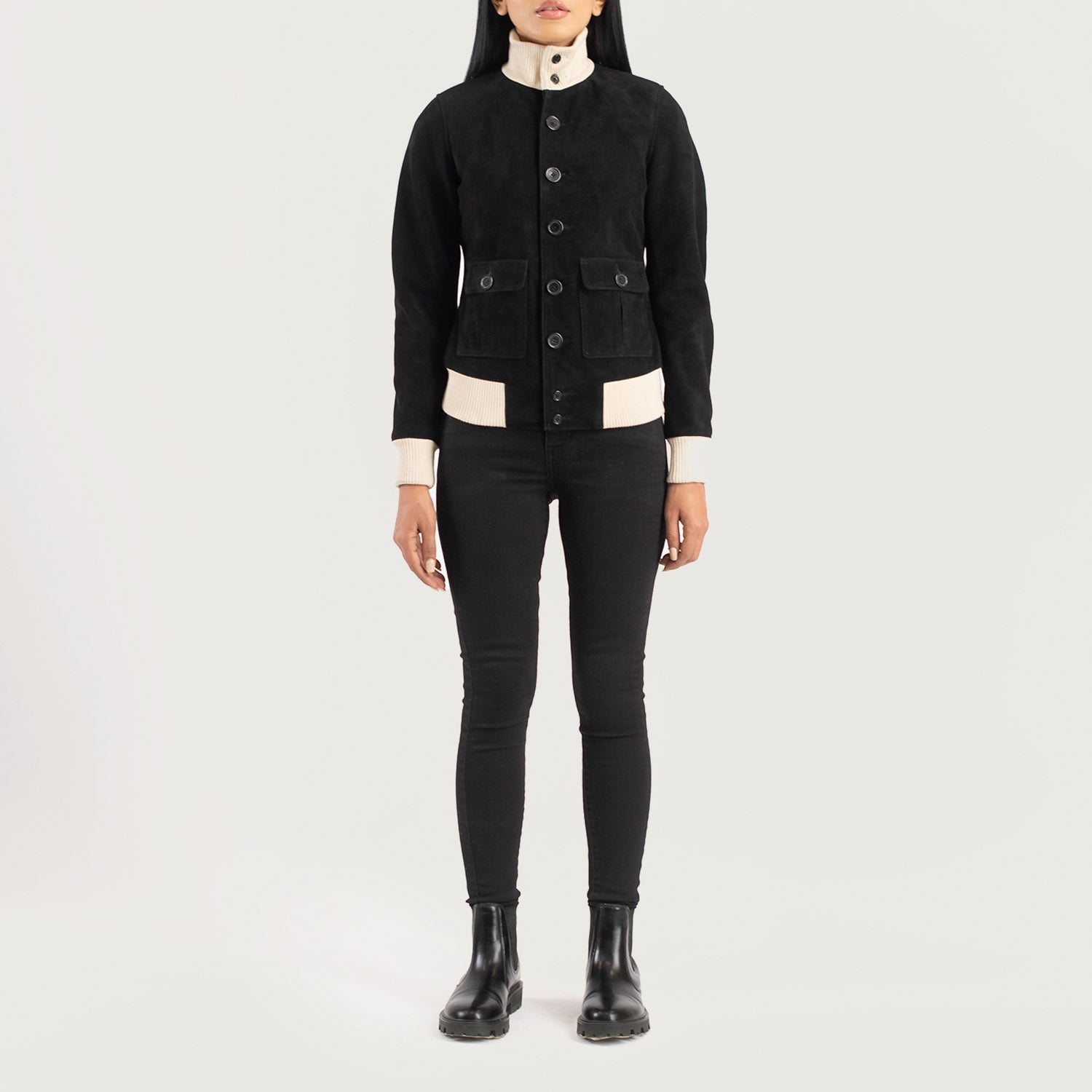 Sasha A1 Black Suede Bomber Jacket by Dash Racegear - women Jacket view 3