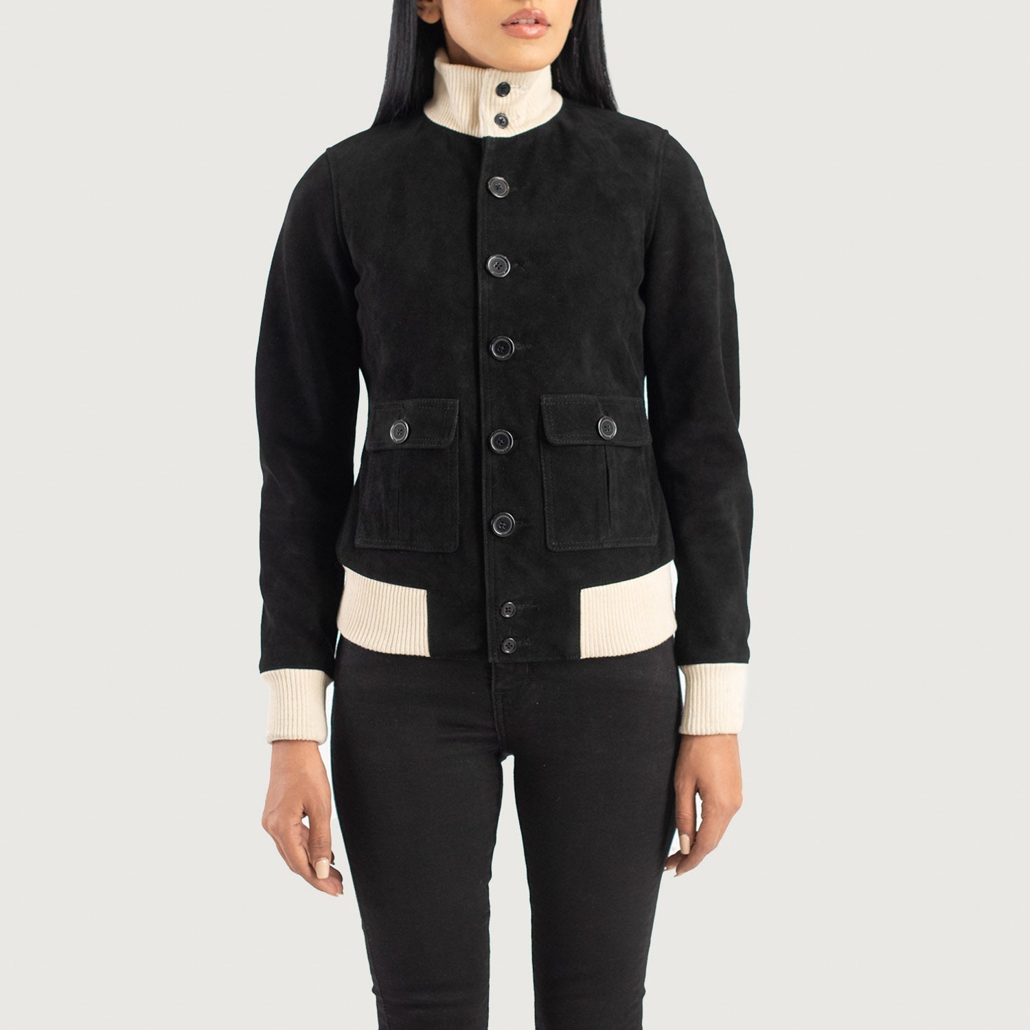 Sasha A1 Black Suede Bomber Jacket by Dash Racegear - women Jacket view 4