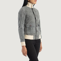 Sasha A1 Grey Suede Bomber Jacket by Dash Racegear - women Jacket view 2