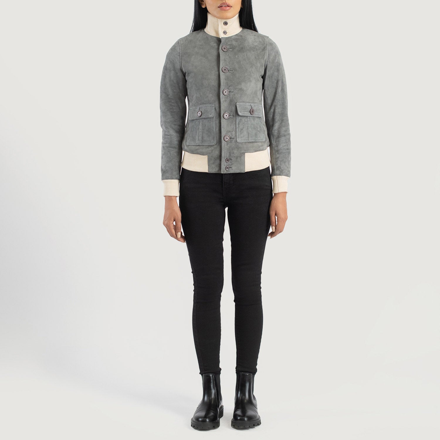 Sasha A1 Grey Suede Bomber Jacket by Dash Racegear - women Jacket view 3