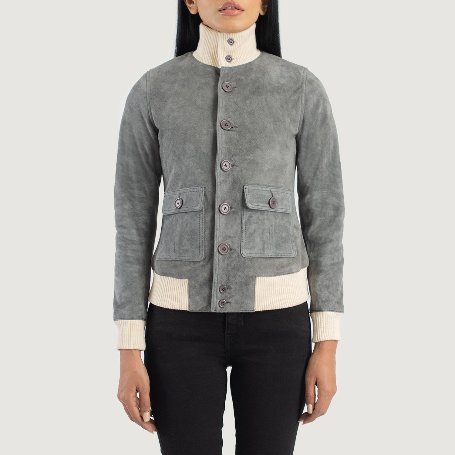 Sasha A1 Grey Suede Bomber Jacket by Dash Racegear - women Jacket view 4