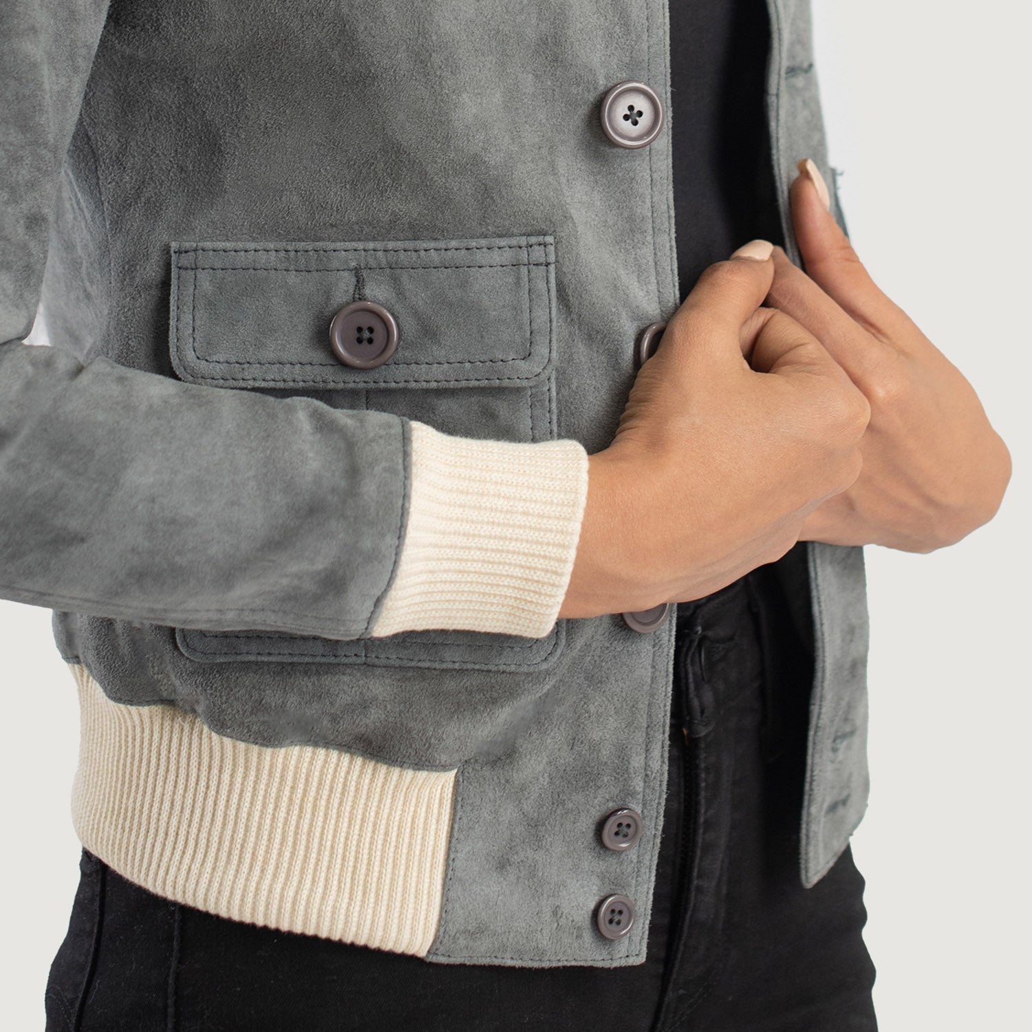 Sasha A1 Grey Suede Bomber Jacket by Dash Racegear - women Jacket view 6