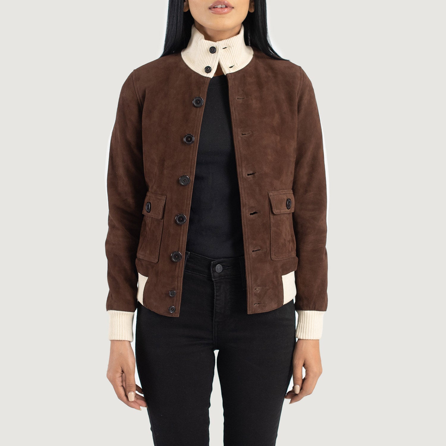 Sasha A1 Mocha Suede Bomber Jacket by Dash Racegear - women Jacket view 1