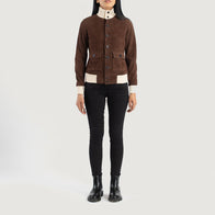 Sasha A1 Mocha Suede Bomber Jacket by Dash Racegear - women Jacket view 3