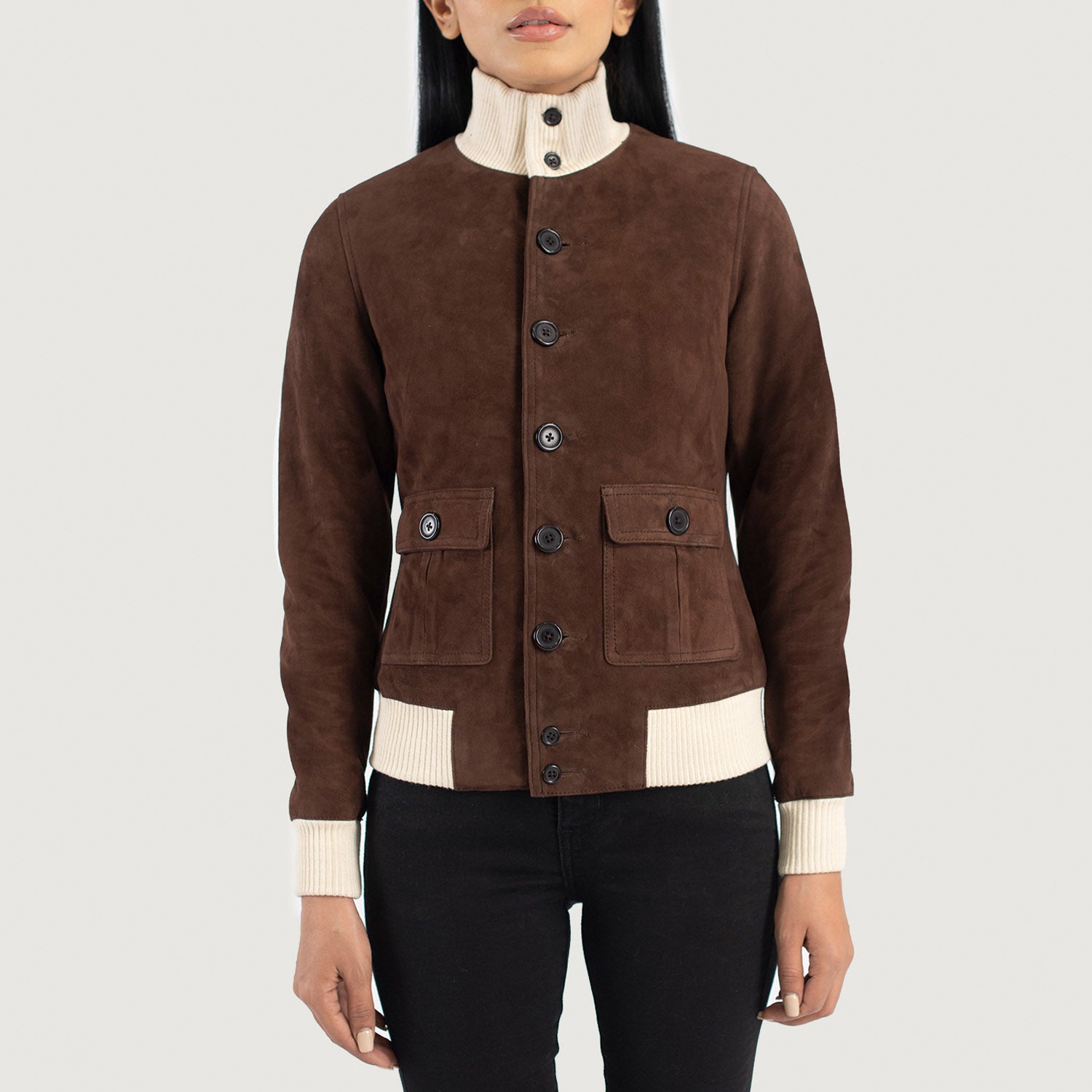 Sasha A1 Mocha Suede Bomber Jacket by Dash Racegear - women Jacket view 4