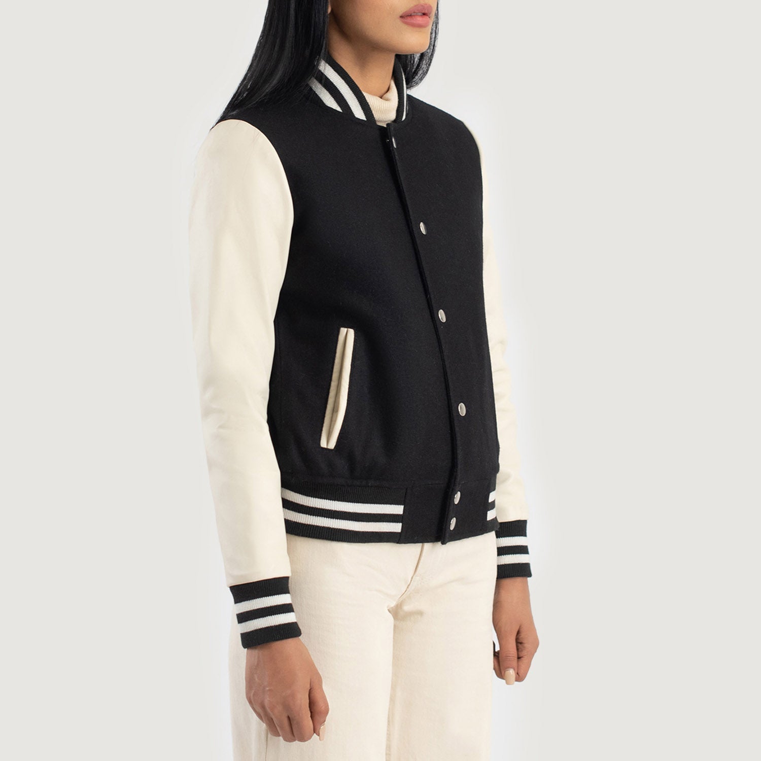 Savant Black & White Hybrid Varsity Jacket by Dash Racegear - women Jacket view 2