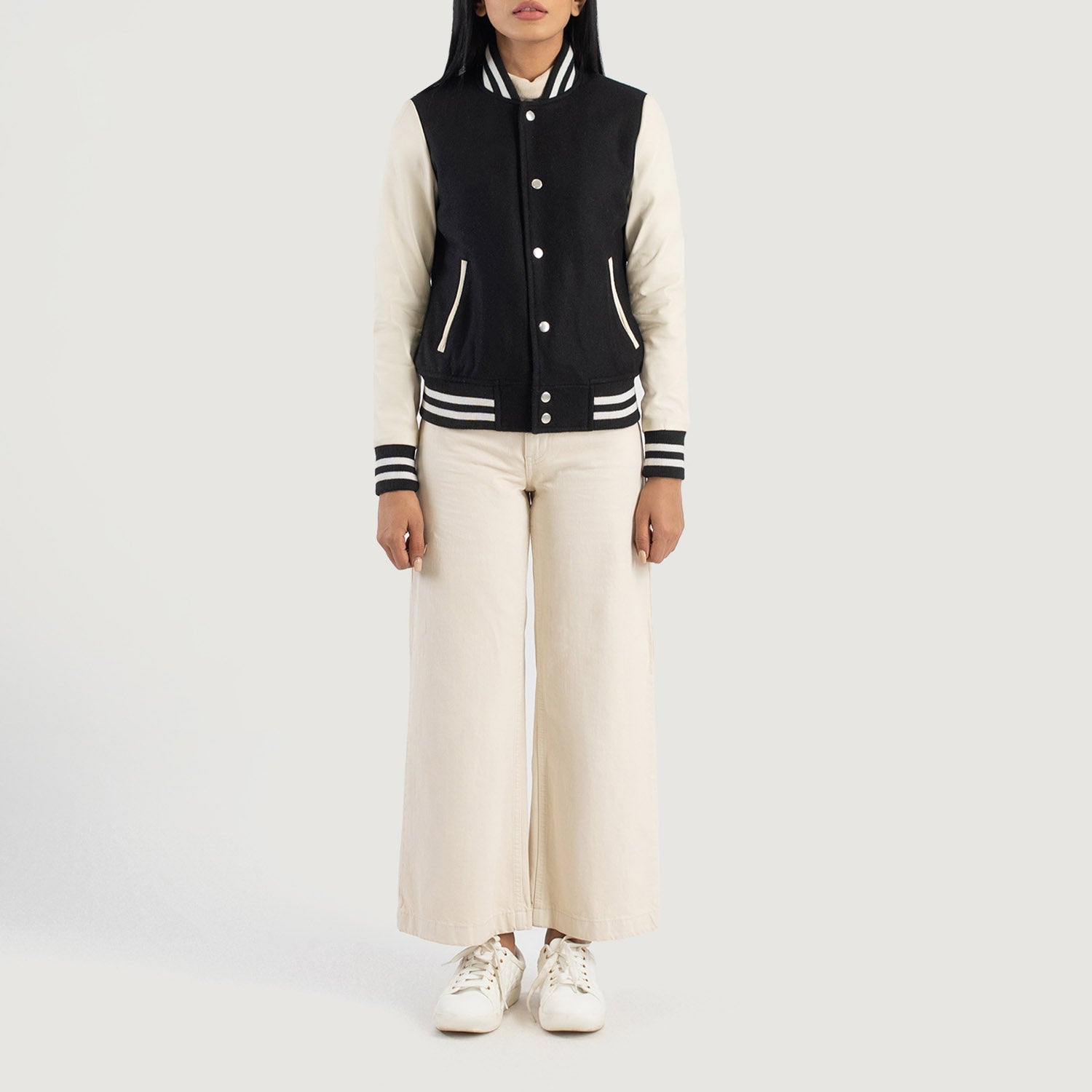 Savant Black & White Hybrid Varsity Jacket by Dash Racegear - women Jacket view 3