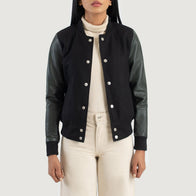 Savant Green & Black Hybrid Varsity Jacket by Dash Racegear - women Jacket view 1