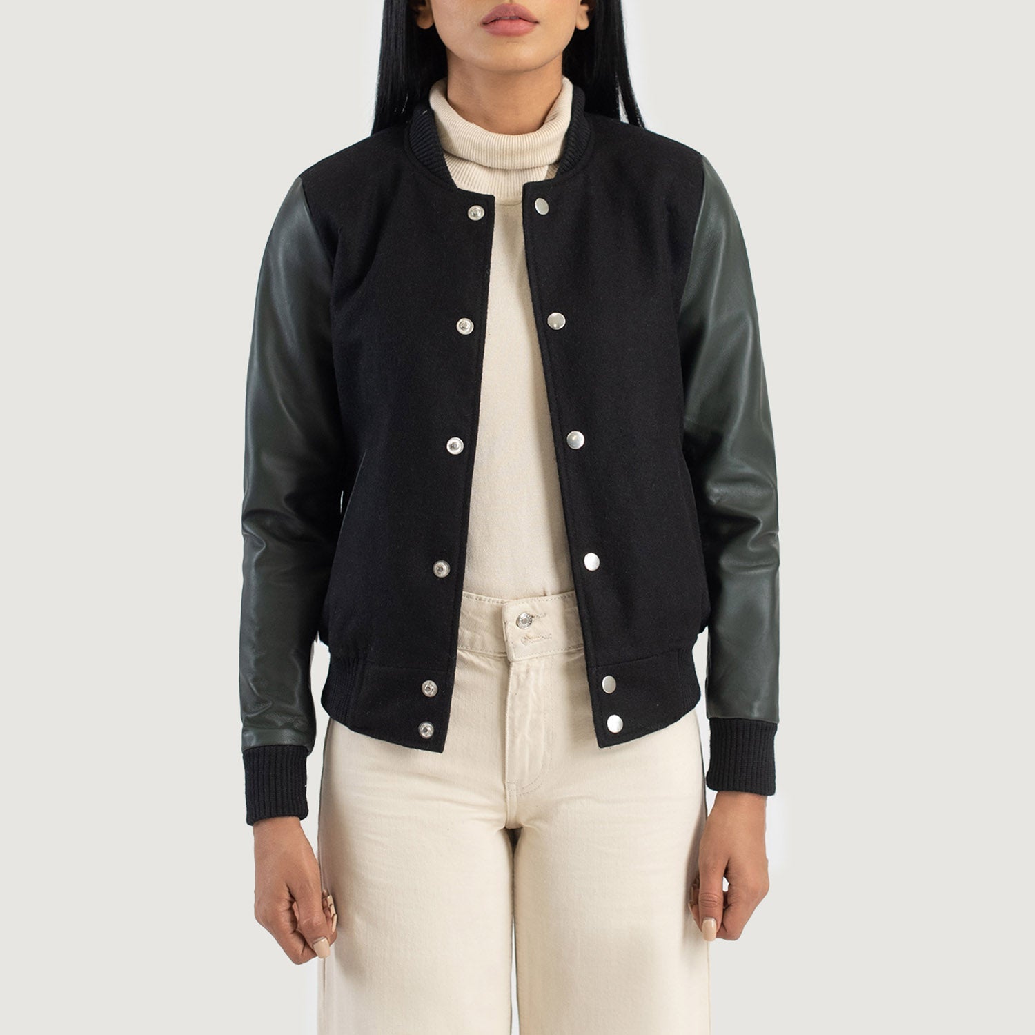 Savant Green & Black Hybrid Varsity Jacket by Dash Racegear - women Jacket view 1