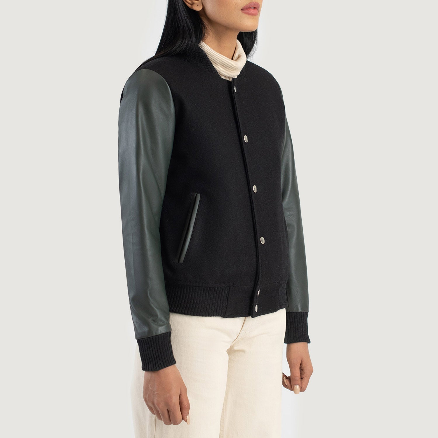 Savant Green & Black Hybrid Varsity Jacket by Dash Racegear - women Jacket view 2