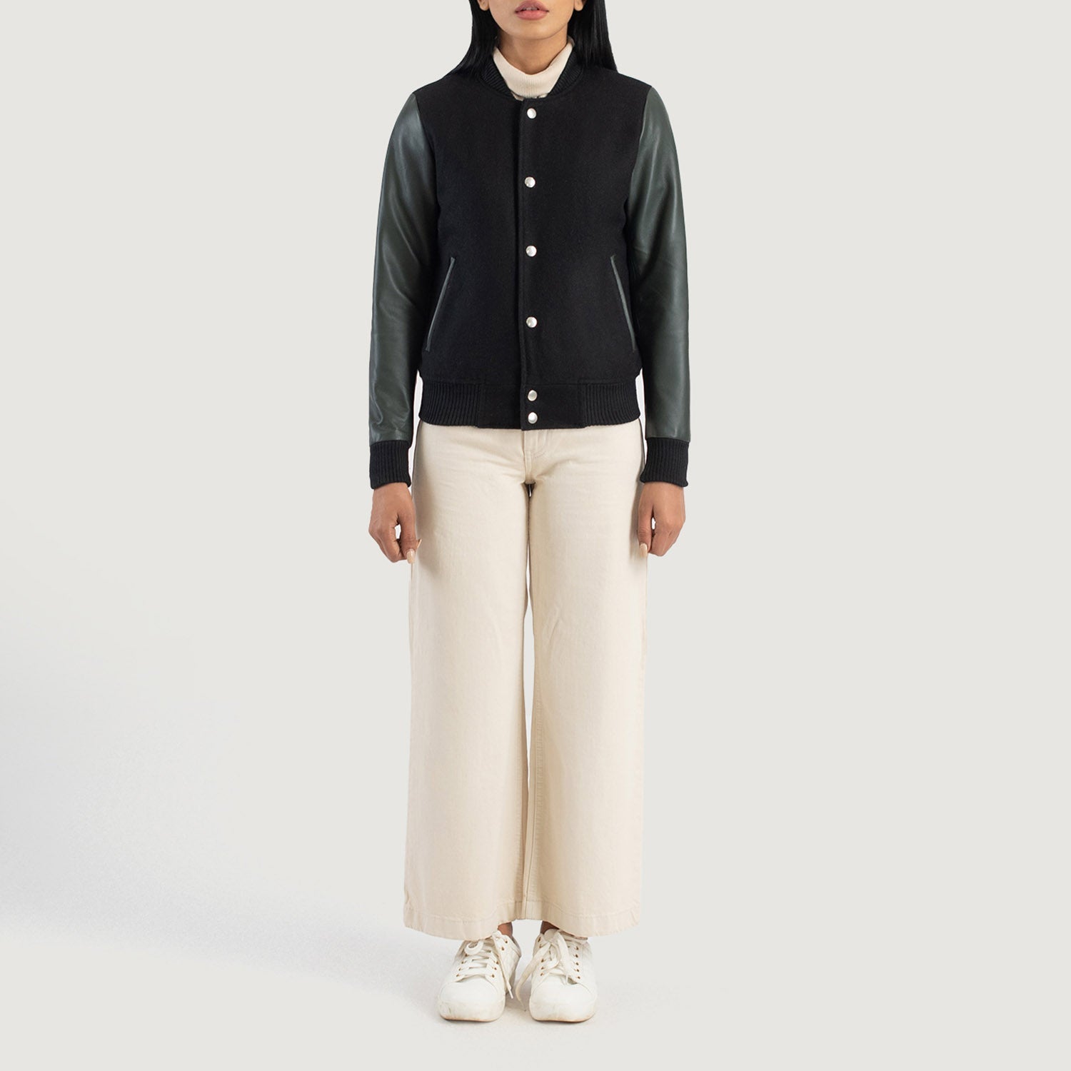 Savant Green & Black Hybrid Varsity Jacket by Dash Racegear - women Jacket view 3