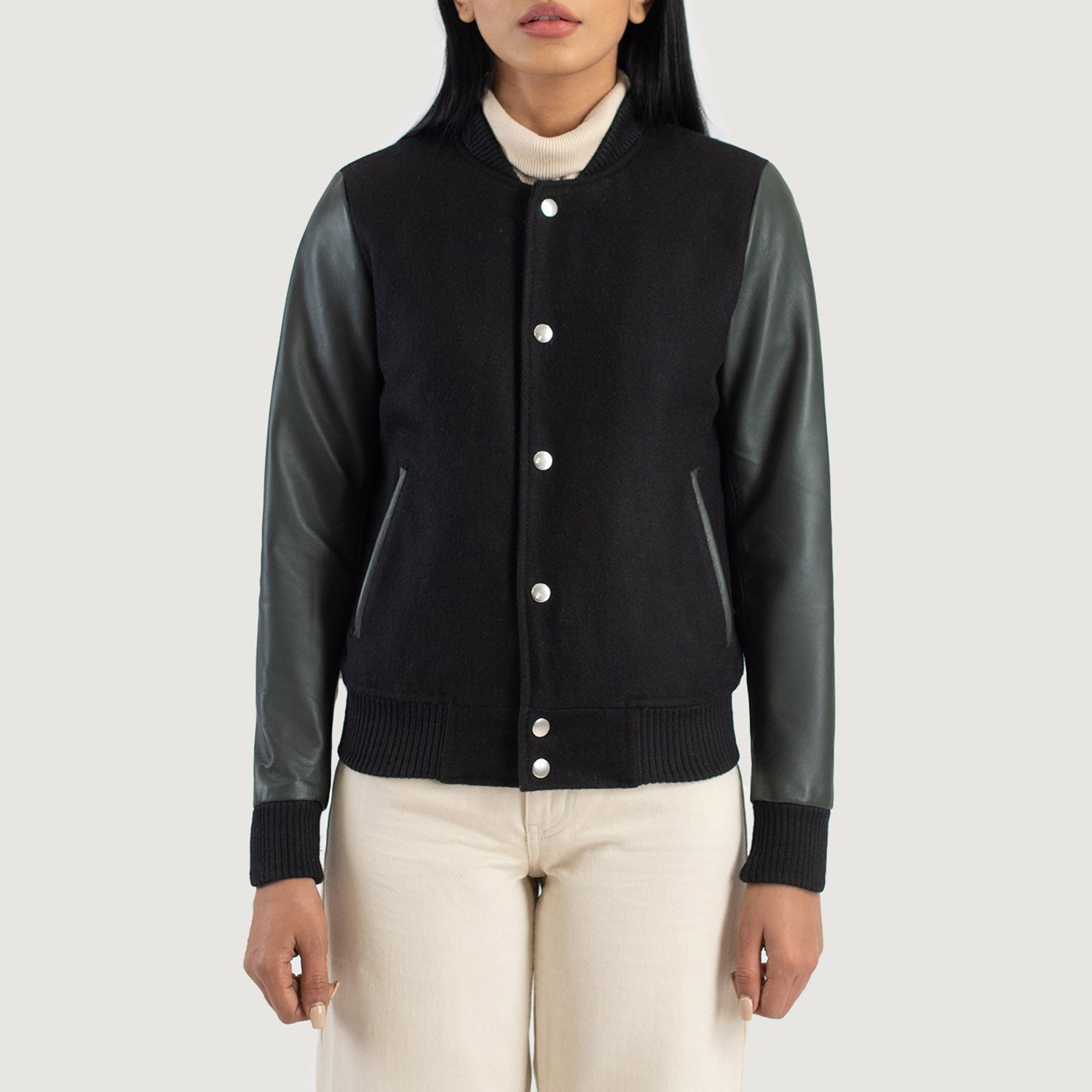 Savant Green & Black Hybrid Varsity Jacket by Dash Racegear - women Jacket view 4