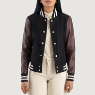 Savant Maroon & Black Hybrid Varsity Jacket by Dash Racegear - women Jacket view 1
