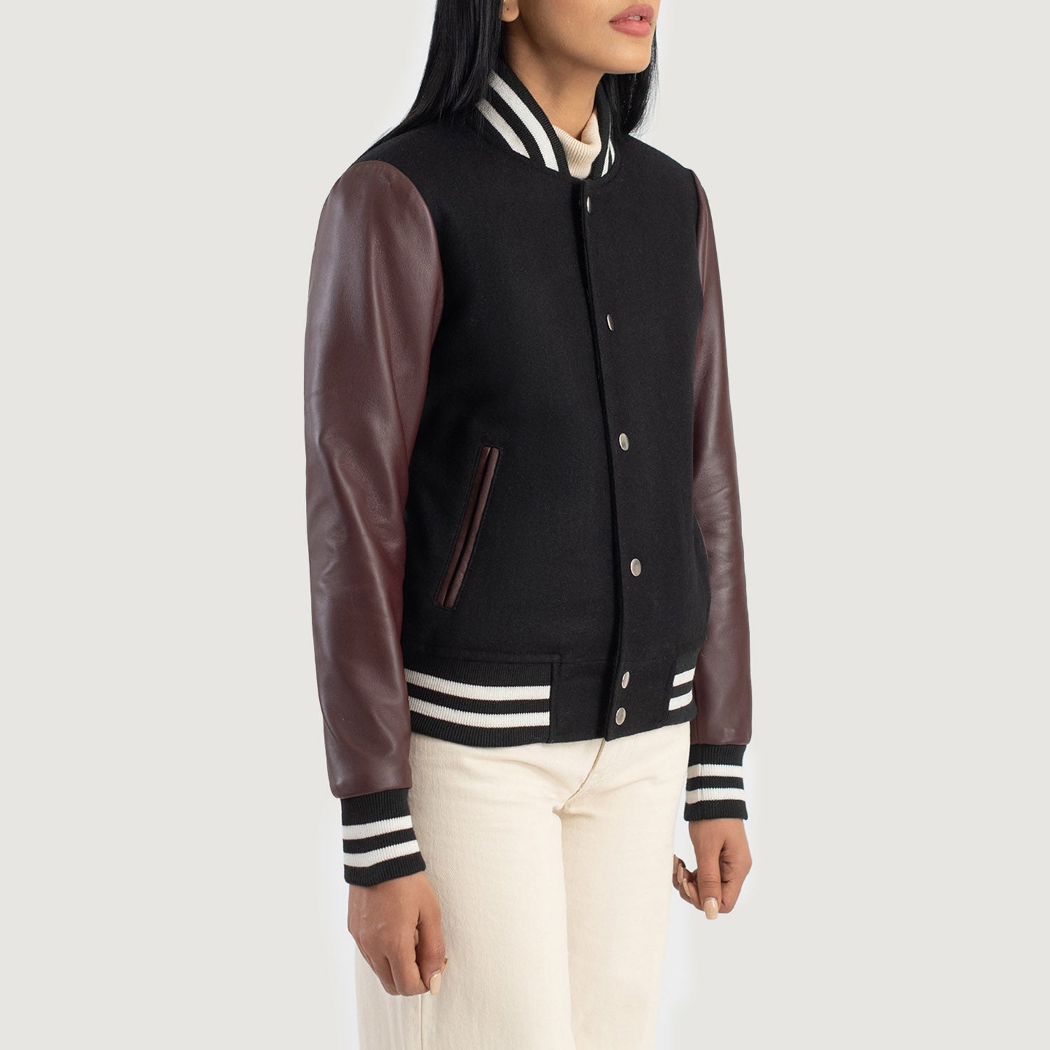 Savant Maroon & Black Hybrid Varsity Jacket by Dash Racegear - women Jacket view 2