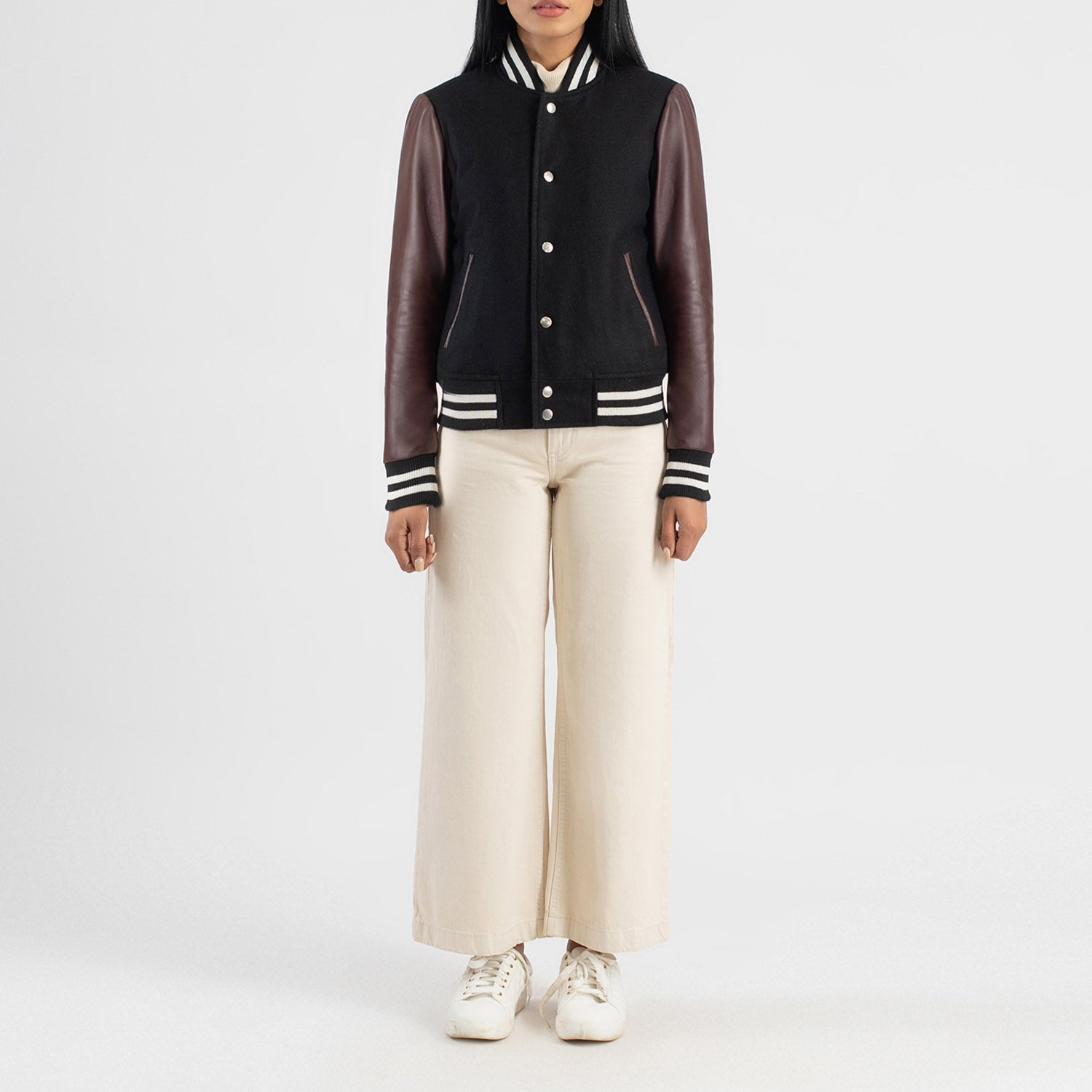 Savant Maroon & Black Hybrid Varsity Jacket by Dash Racegear - women Jacket view 3