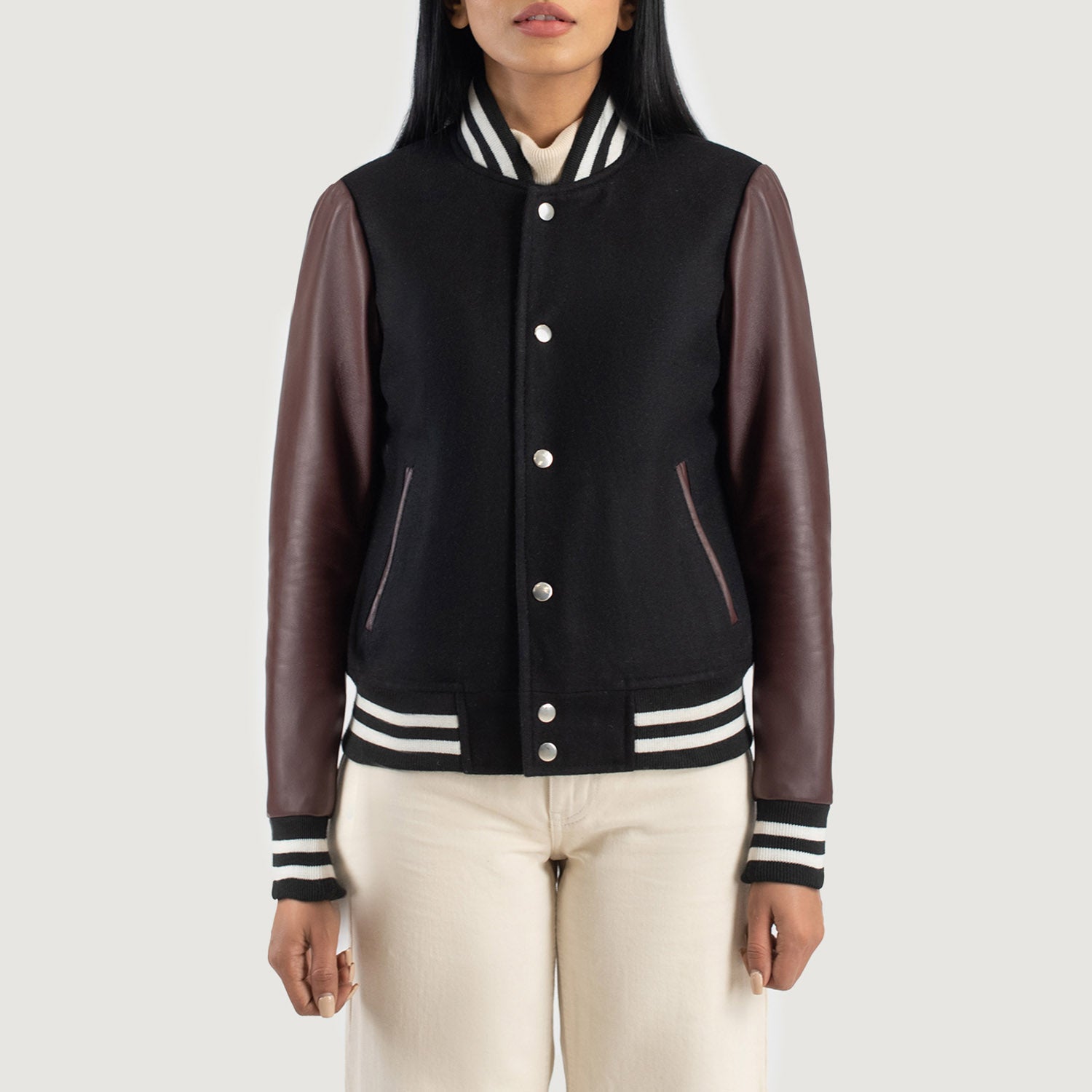 Savant Maroon & Black Hybrid Varsity Jacket by Dash Racegear - women Jacket view 4