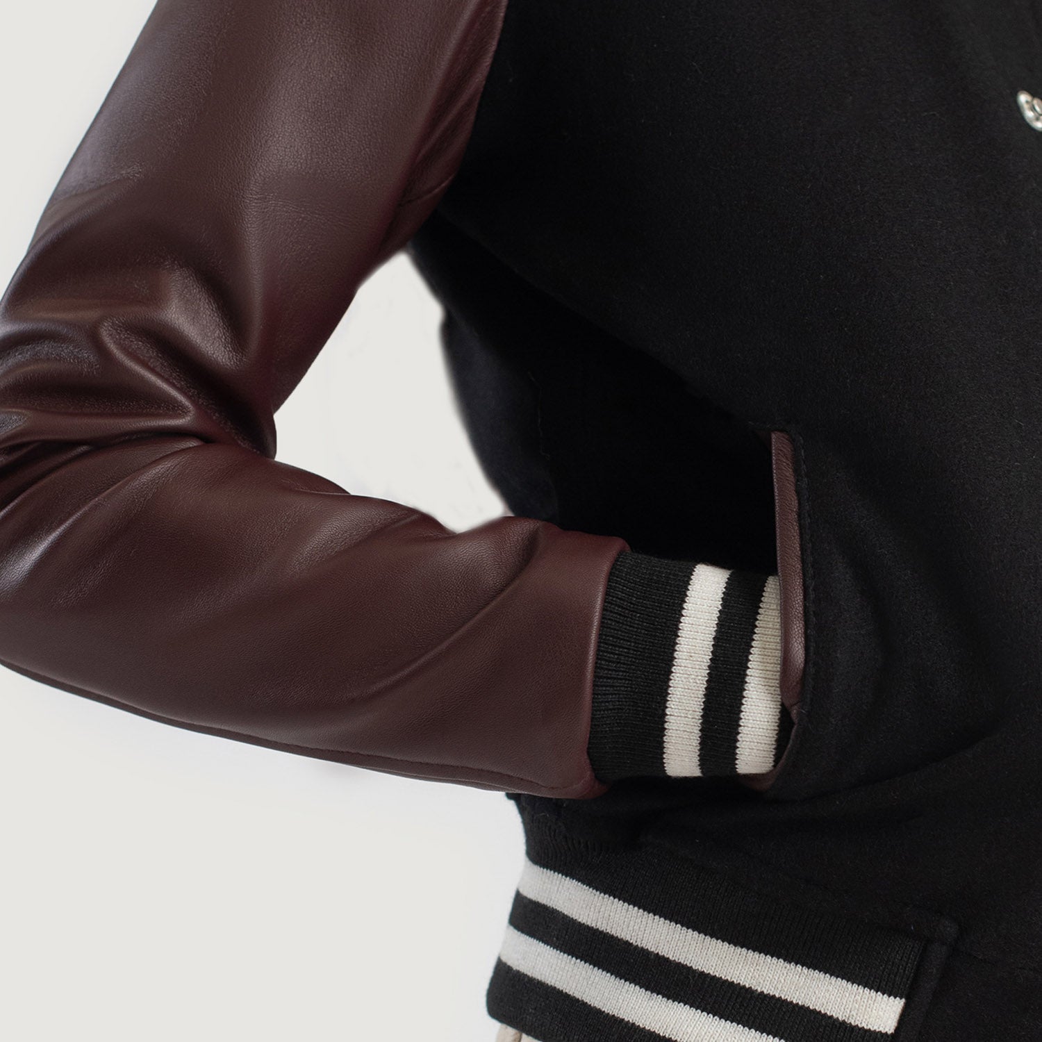 Savant Maroon & Black Hybrid Varsity Jacket by Dash Racegear - women Jacket view 6