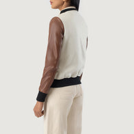Savant White & Brown Hybrid Varsity Jacket by Dash Racegear - women Jacket view 5