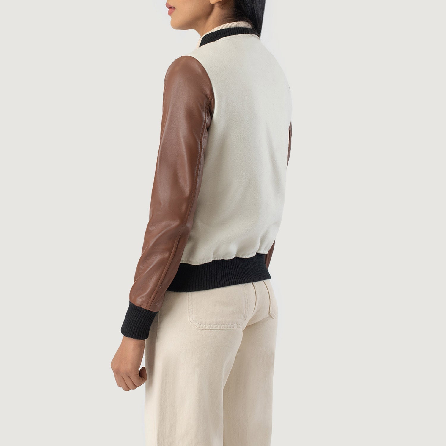 Savant White & Brown Hybrid Varsity Jacket by Dash Racegear - women Jacket view 5