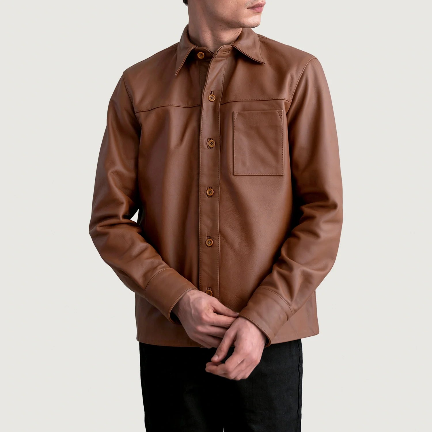 Scout Matte Brown Leather Shirt by Dash Racegear - men Jacket view 3