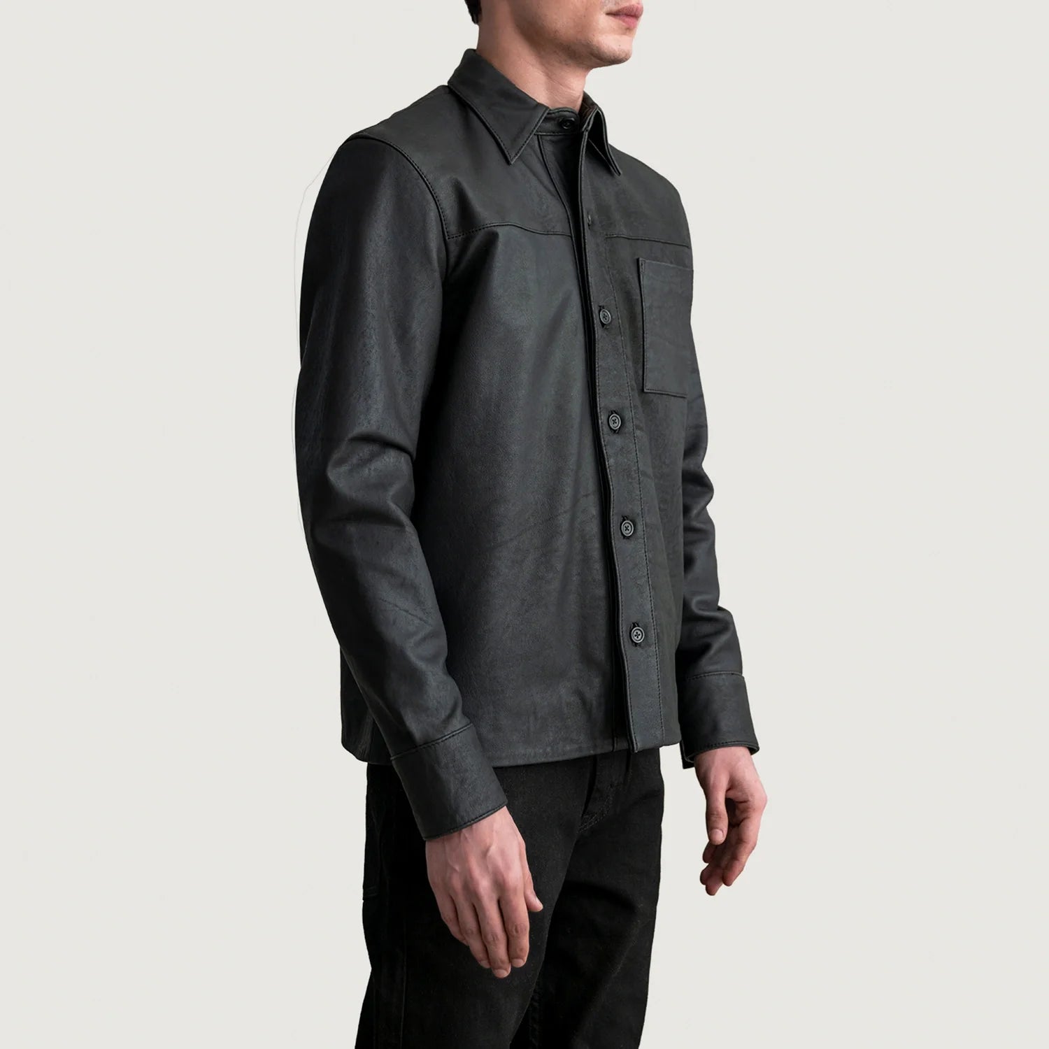 Scout Tumbled Black Leather Shirt by Dash Racegear - men Jacket view 2