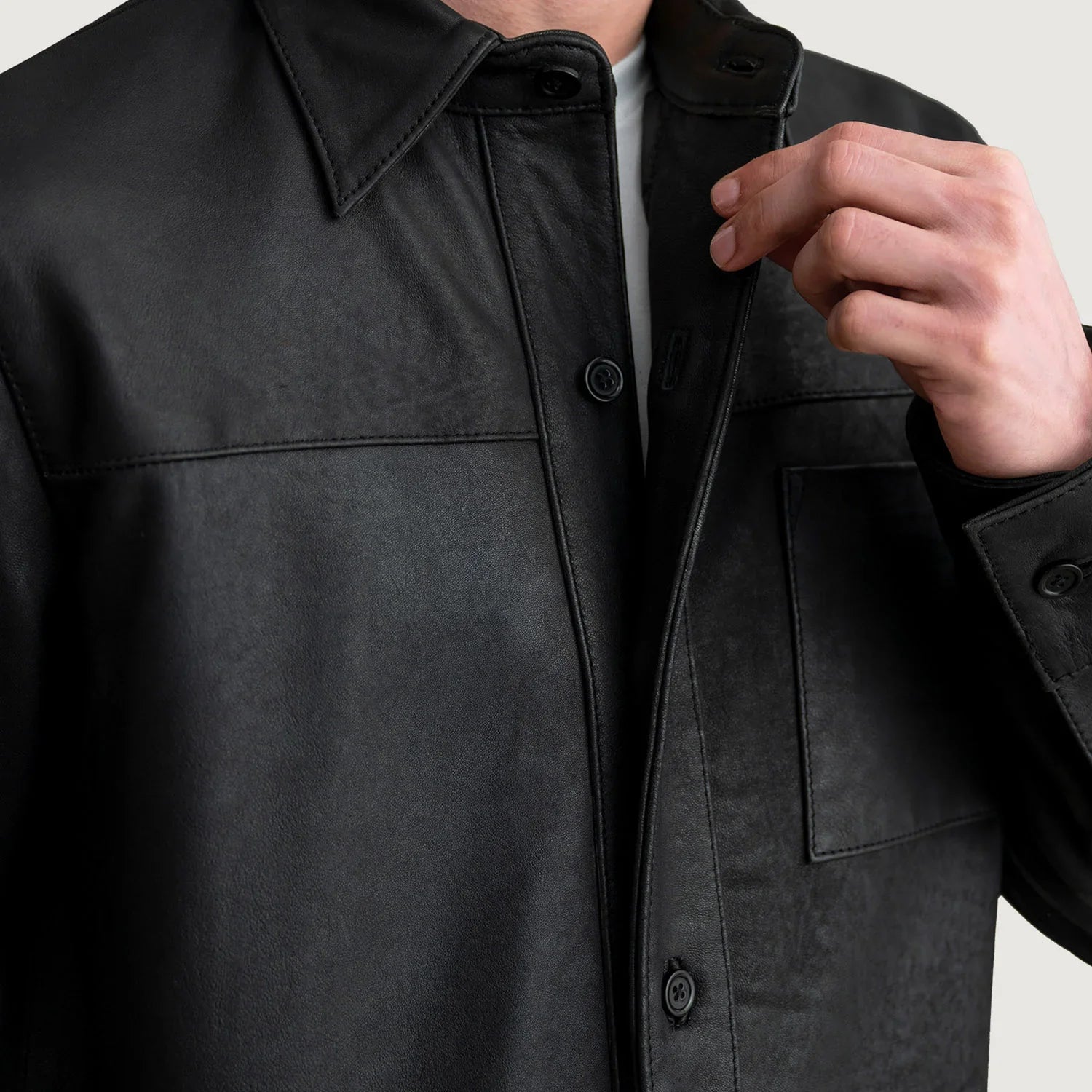 Scout Tumbled Black Leather Shirt by Dash Racegear - men Jacket view 5