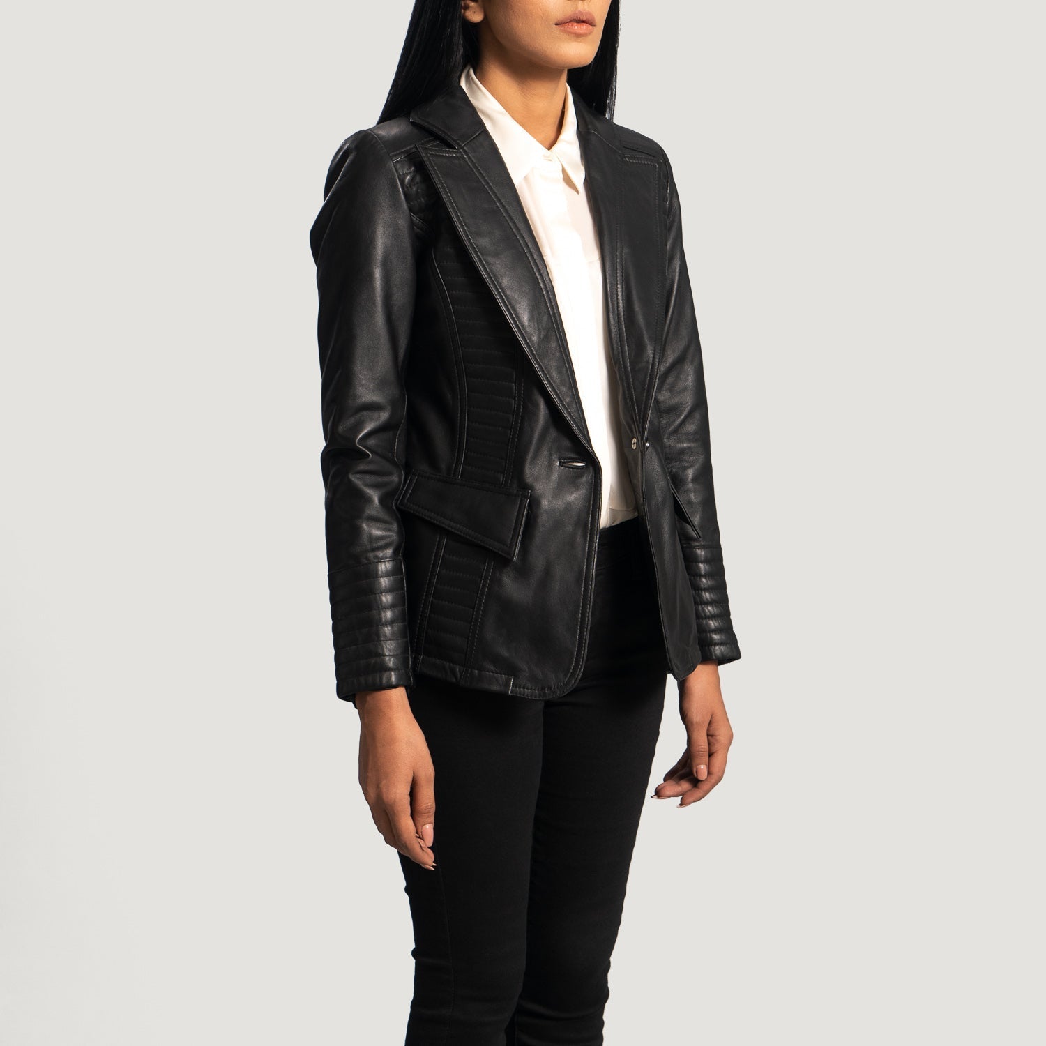 Selina Black Leather Blazer by Dash Racegear - women Jacket view 2