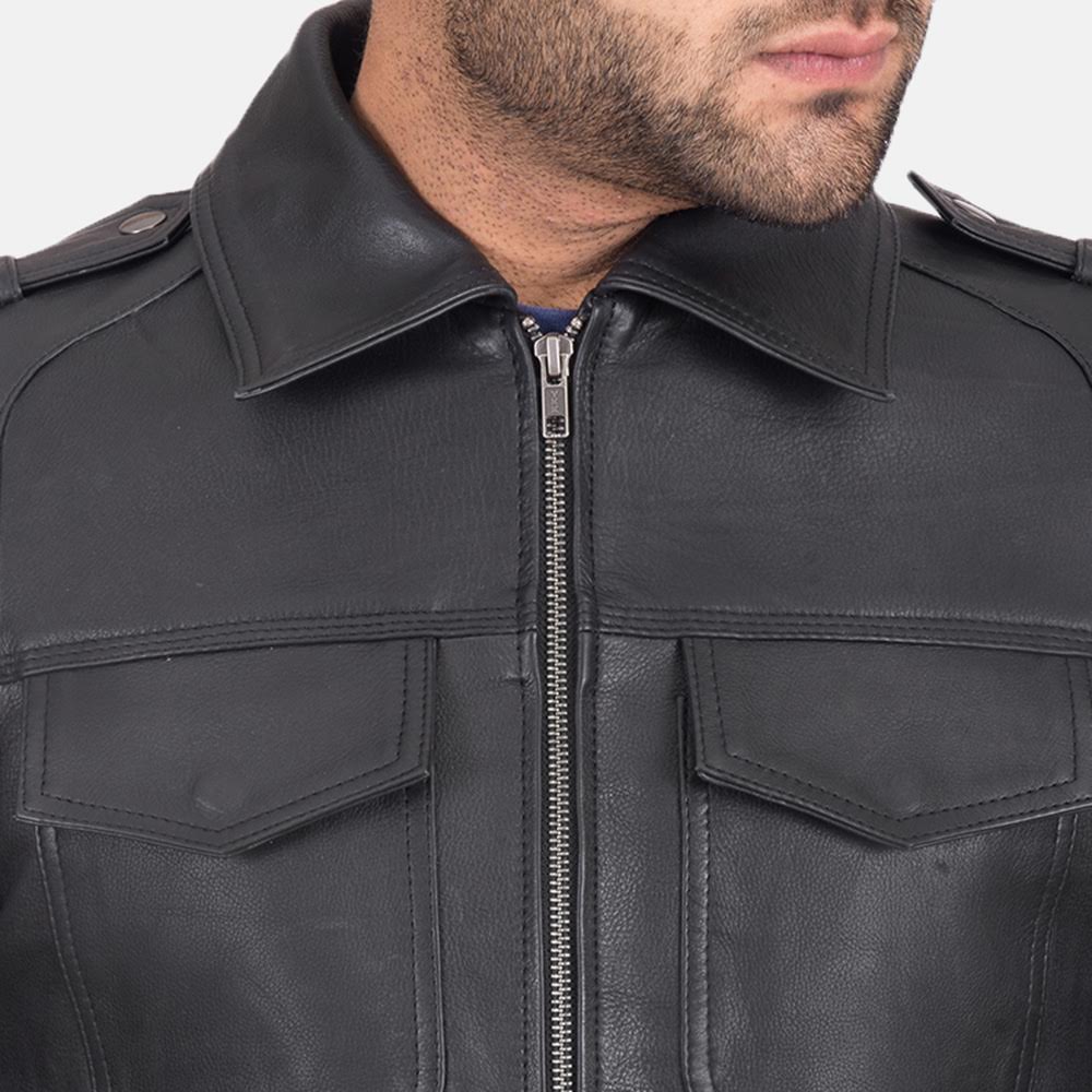 Sergeant Black Leather Jacket by Dash Racegear - men Jacket view 2