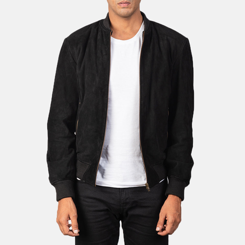 Shane Black Suede Bomber Jacket by Dash Racegear - men Jacket view 1