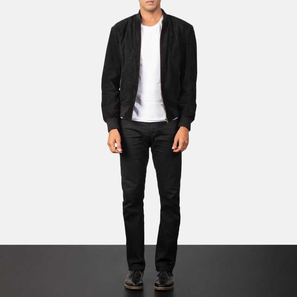 Shane Black Suede Bomber Jacket by Dash Racegear - men Jacket view 3
