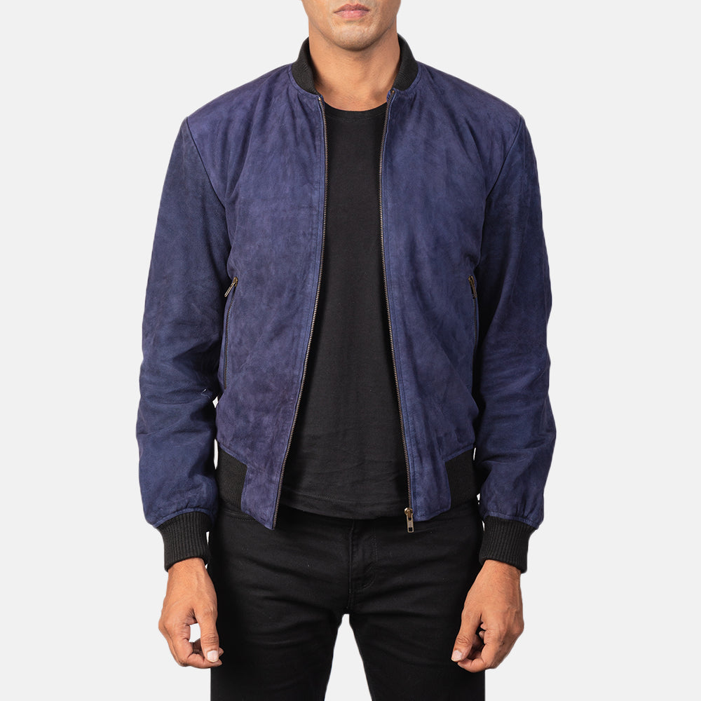 Shane Blue Suede Bomber Jacket by Dash Racegear - men Jacket view 1