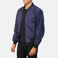 Shane Blue Suede Bomber Jacket by Dash Racegear - men Jacket view 2
