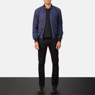 Shane Blue Suede Bomber Jacket by Dash Racegear - men Jacket view 3