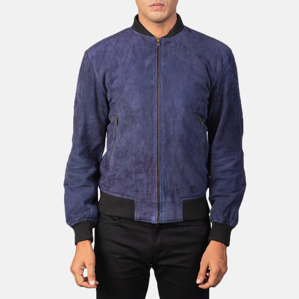 Shane Blue Suede Bomber Jacket by Dash Racegear - men Jacket view 4