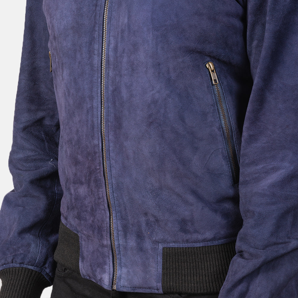 Shane Blue Suede Bomber Jacket by Dash Racegear - men Jacket view 6