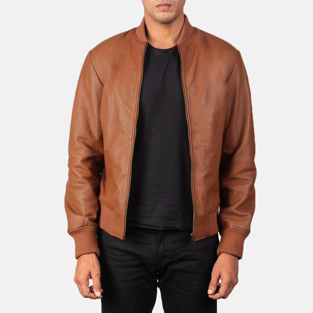 Shane Brown Leather Bomber Jacket by Dash Racegear - men Jacket view 1