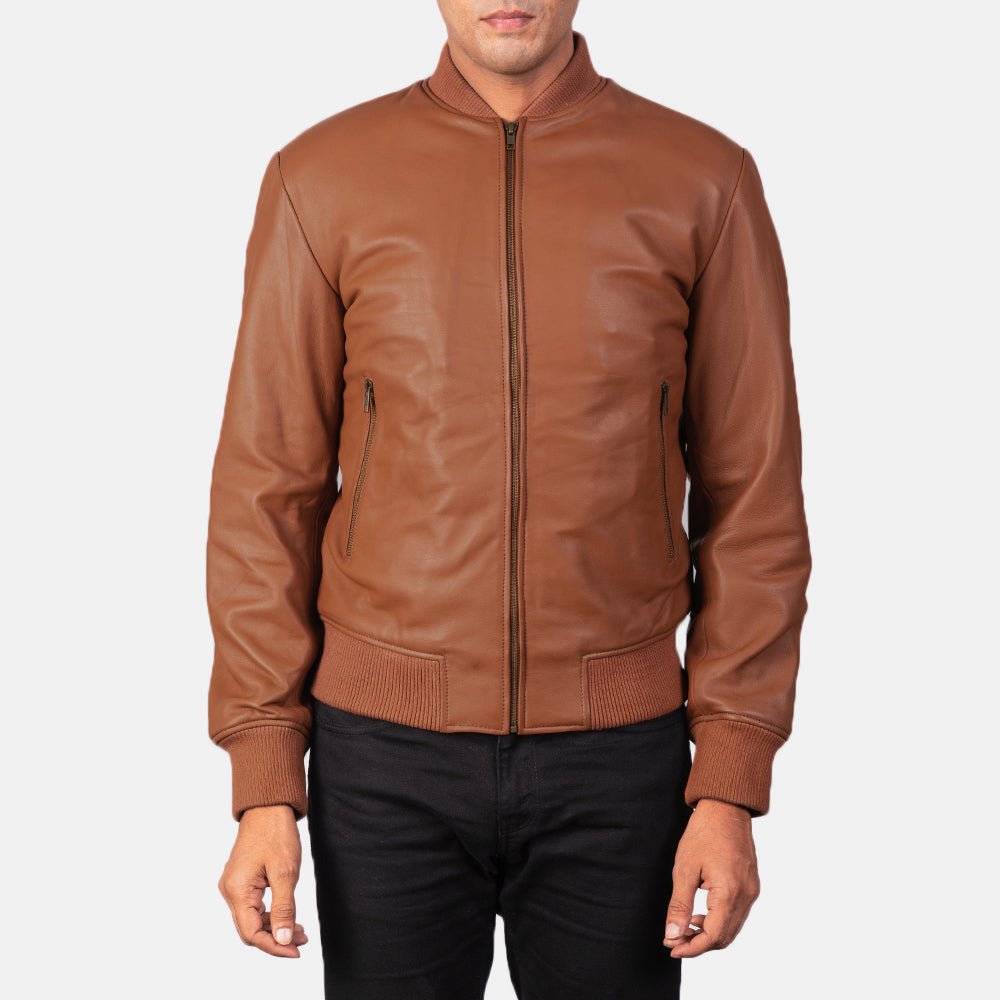 Shane Brown Leather Bomber Jacket by Dash Racegear - men Jacket view 4