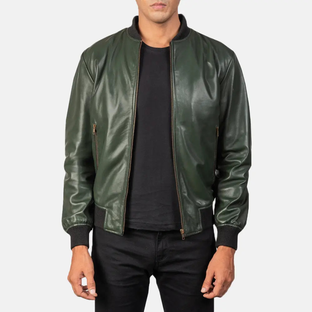 Shane Green Leather Bomber Jacket by Dash Racegear - men Jacket view 1