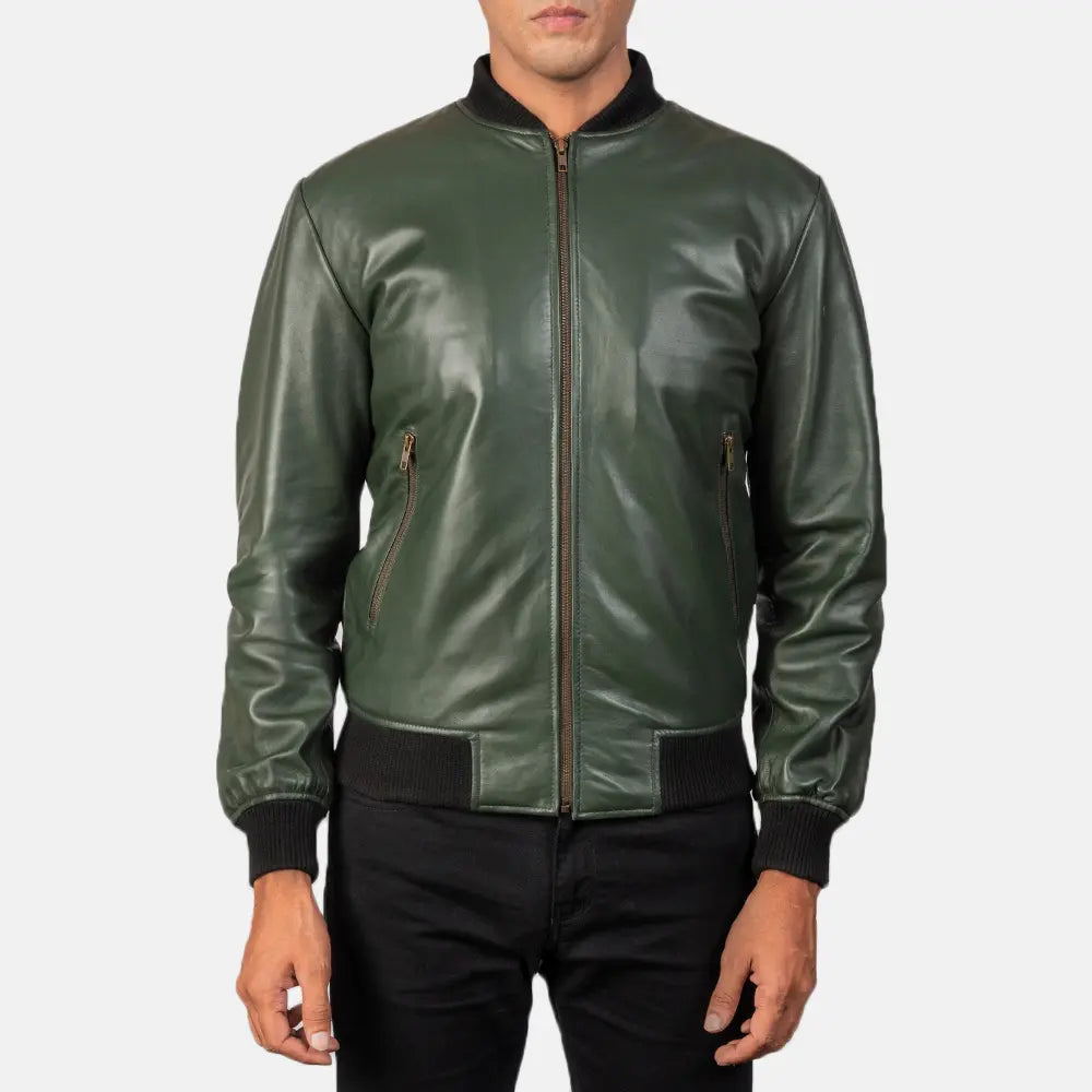 Shane Green Leather Bomber Jacket by Dash Racegear - men Jacket view 3