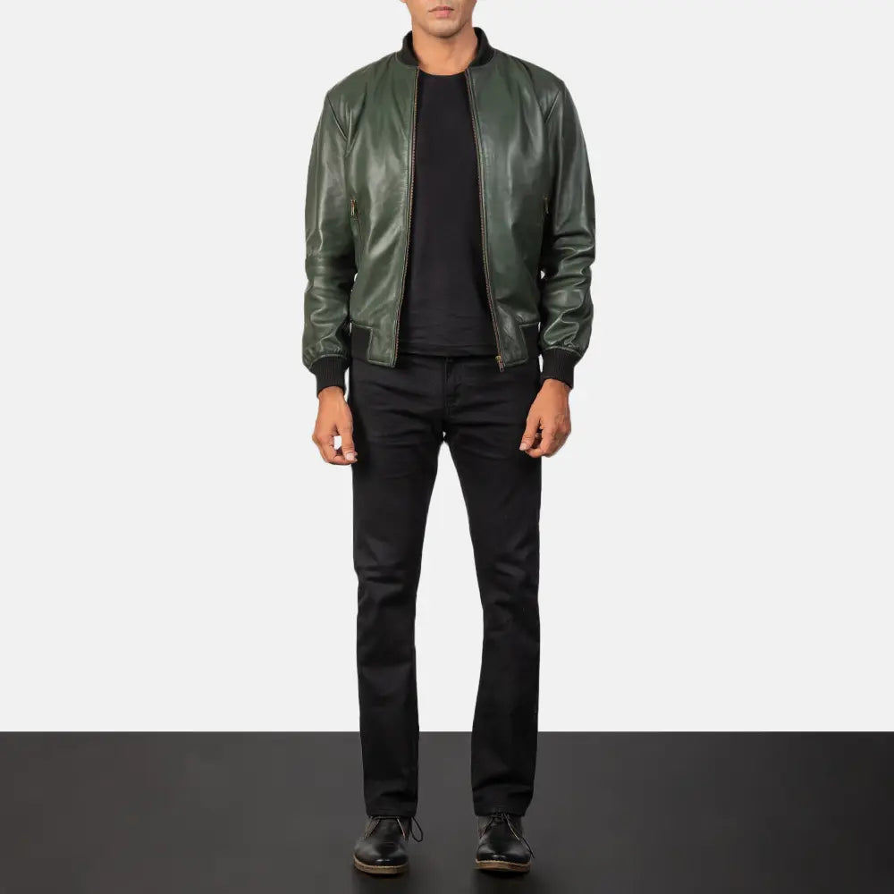 Shane Green Leather Bomber Jacket by Dash Racegear - men Jacket view 4