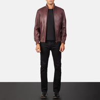 Shane Maroon Leather Bomber Jacket by Dash Racegear - men Jacket view 3