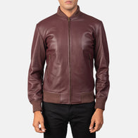 Shane Maroon Leather Bomber Jacket by Dash Racegear - men Jacket view 4