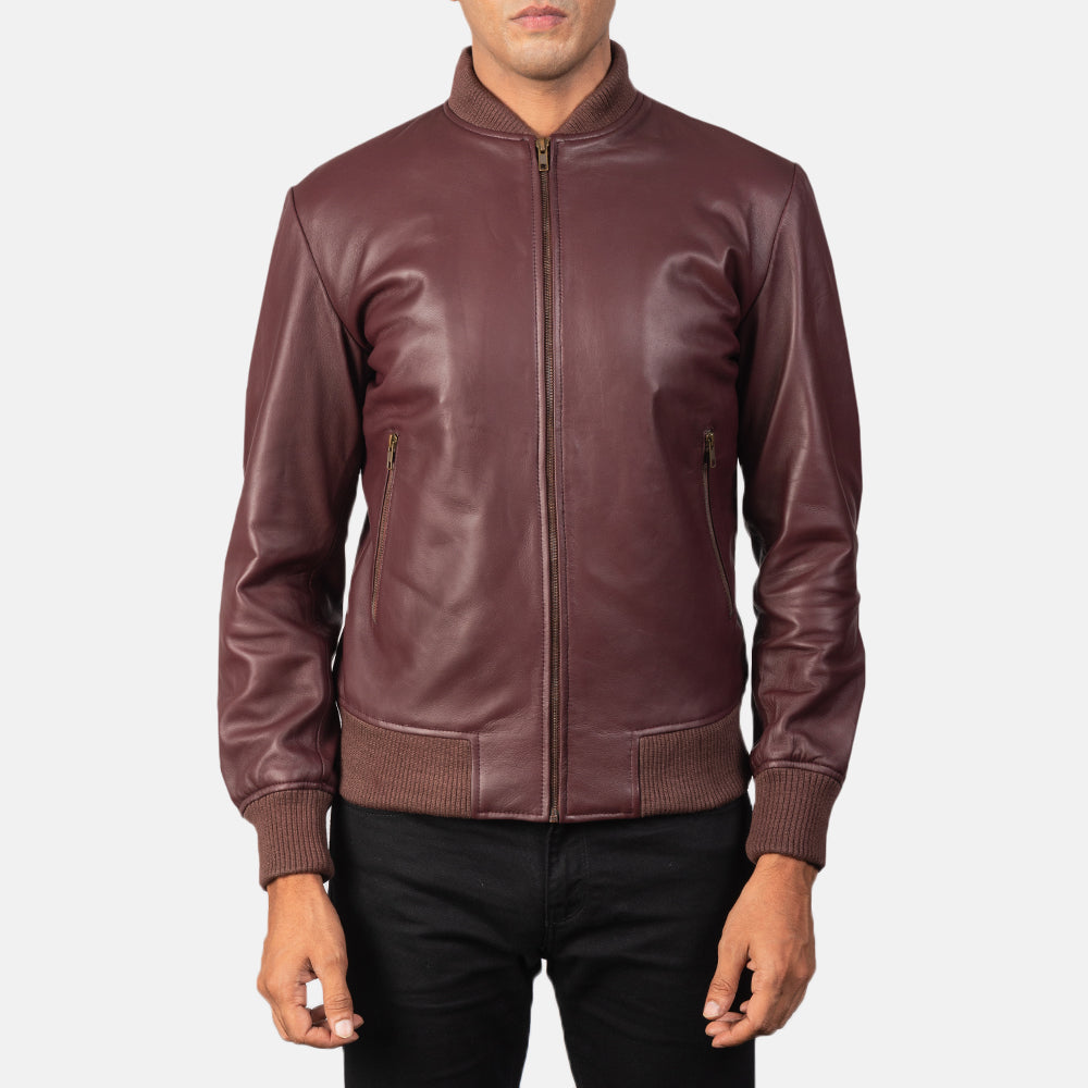 Shane Maroon Leather Bomber Jacket by Dash Racegear - men Jacket view 4