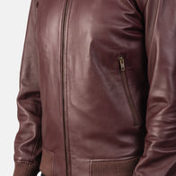 Shane Maroon Leather Bomber Jacket by Dash Racegear - men Jacket view 6