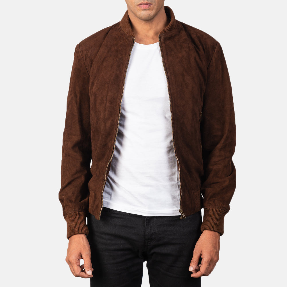 Shane Mocha Suede Bomber Jacket by Dash Racegear - men Jacket view 1