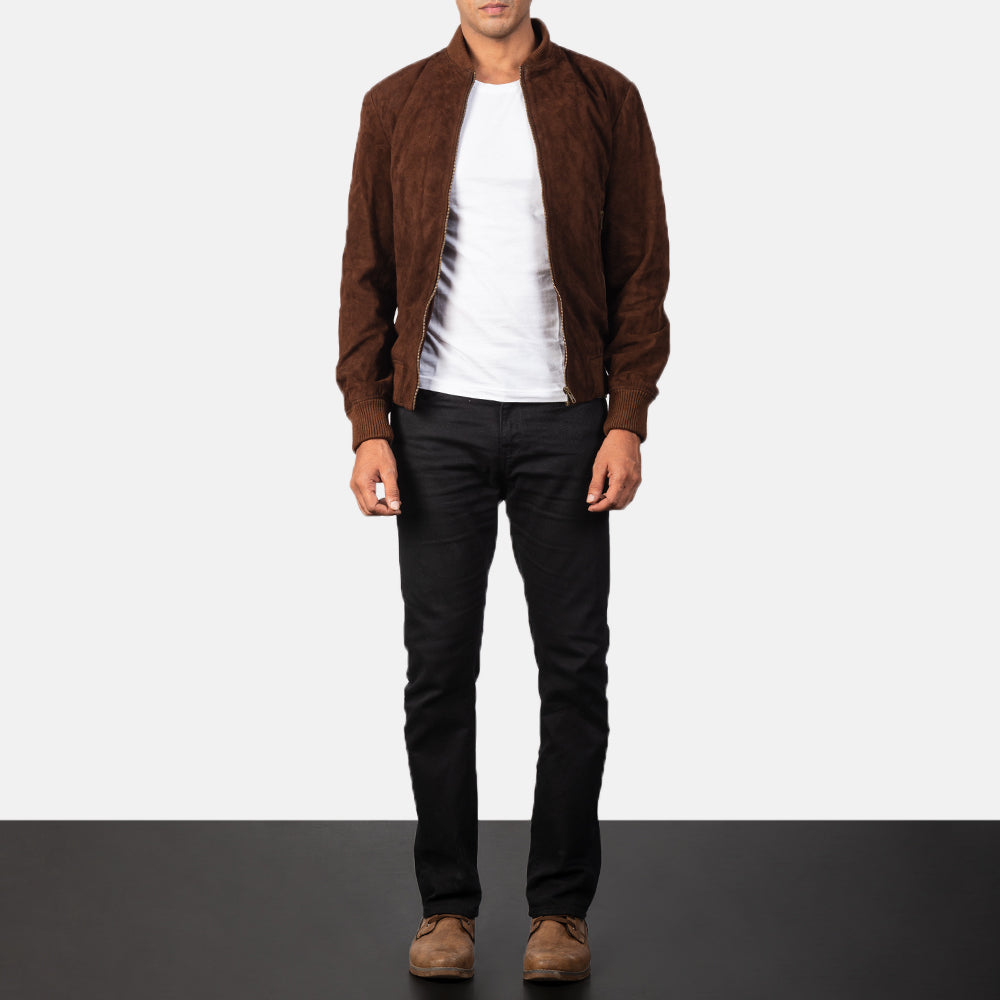 Shane Mocha Suede Bomber Jacket by Dash Racegear - men Jacket view 3