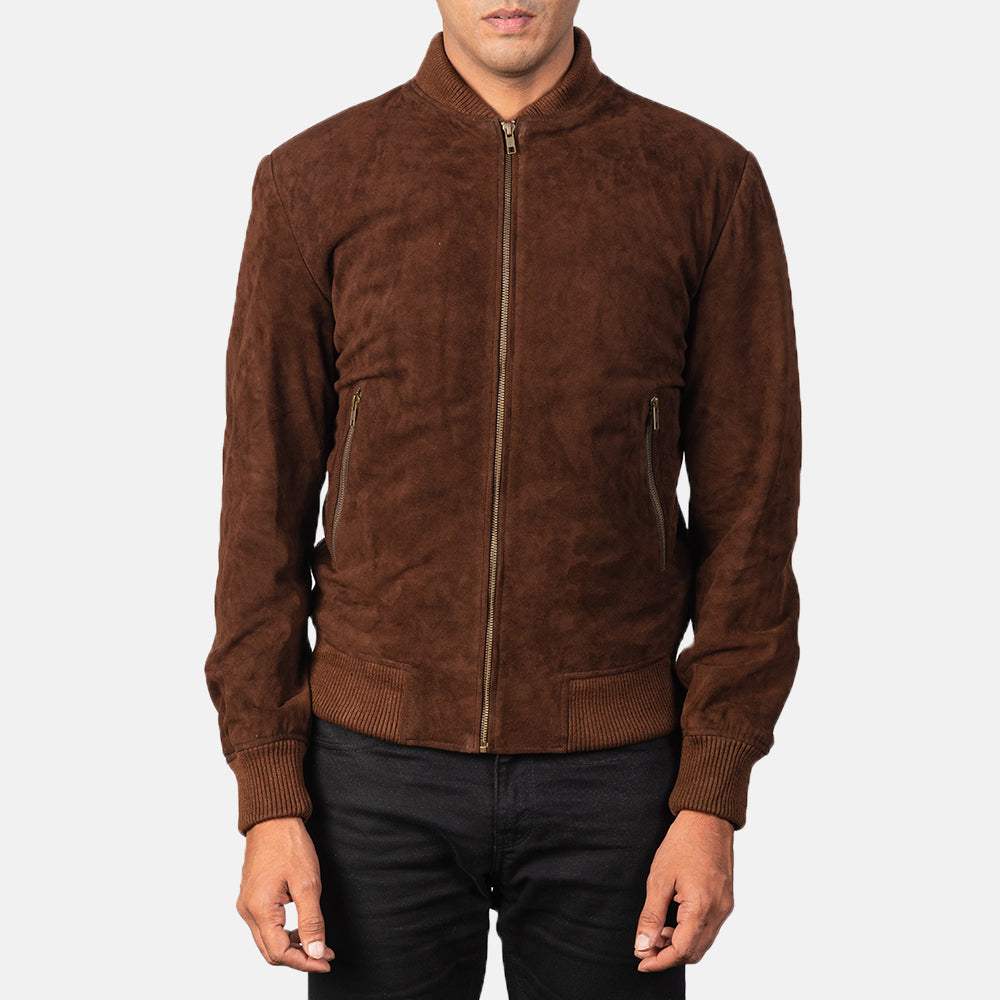Shane Mocha Suede Bomber Jacket by Dash Racegear - men Jacket view 4