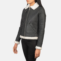 Sherilyn B-3 Black & White Leather Bomber Jacket by Dash Racegear - women Jacket view 2