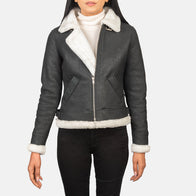 Sherilyn B-3 Black & White Leather Bomber Jacket by Dash Racegear - women Jacket view 4