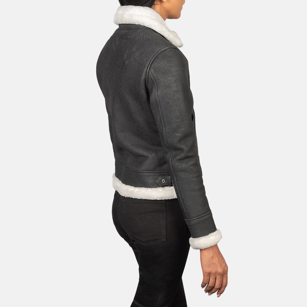 Sherilyn B-3 Black & White Leather Bomber Jacket by Dash Racegear - women Jacket view 5